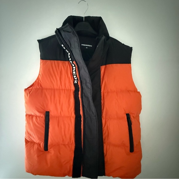 DSQUARED2 Men's Orange and Black Puffer Vest - Picture 4 of 15